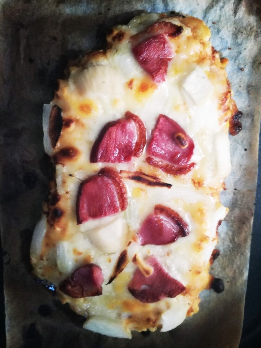 フライパンと魚焼きグリル(片面)でピザの画像