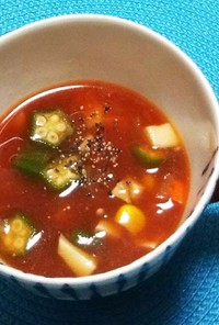 トマトジュースで☆具沢山冷製夏野菜スープ