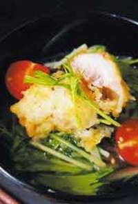 水菜と余りの天ぷらで簡単煮浸し