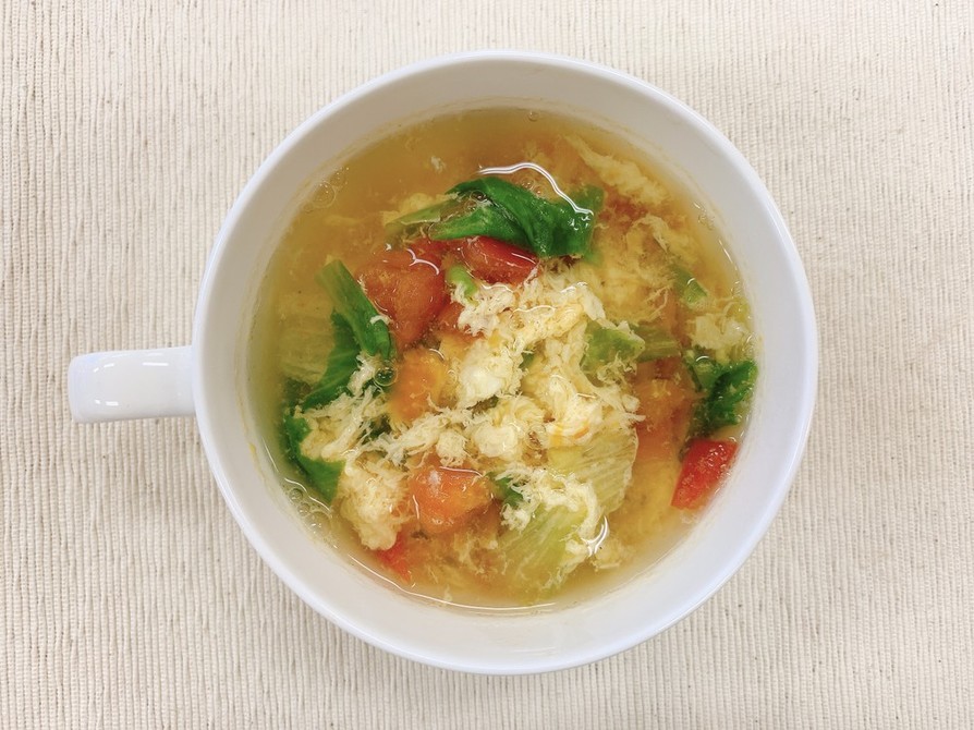 トマトとレタスのかき玉スープの画像