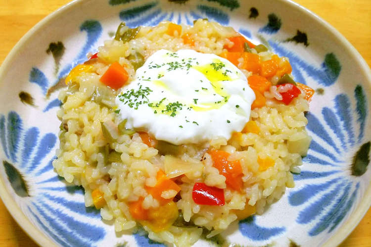 生米で簡単 野菜とヨーグルトのリゾット レシピ 作り方 By オヤジの仕事場ゴハン クックパッド 簡単おいしいみんなのレシピが360万品