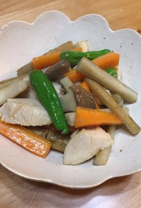 ぬか漬け鶏肉と旬野菜の炒め物