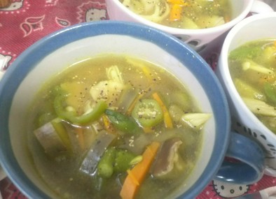 夏野菜ときのこたっぷりカレースープの写真