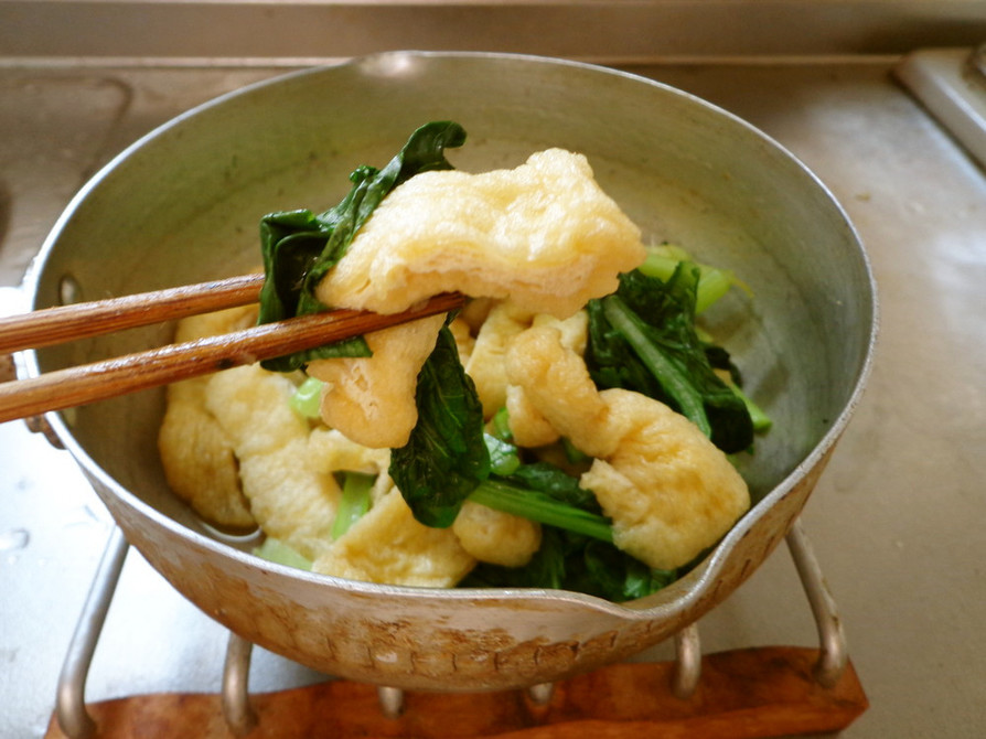 最速の小松菜と油揚げの炒めない煮の画像
