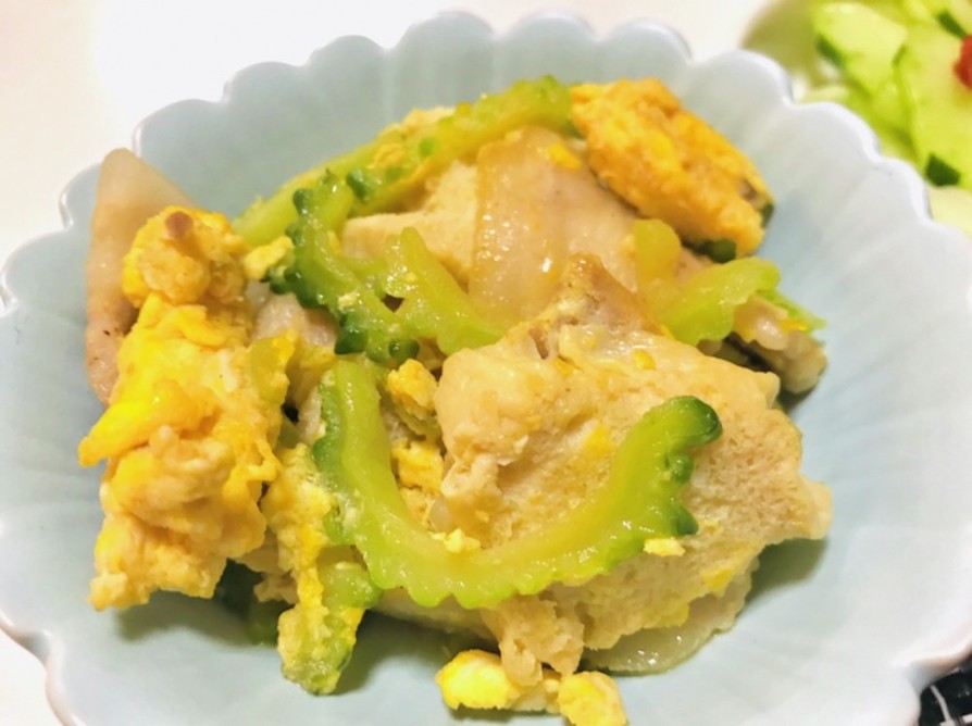 冷凍豆腐と卵と豚肉でゴーヤチャンプルーの画像