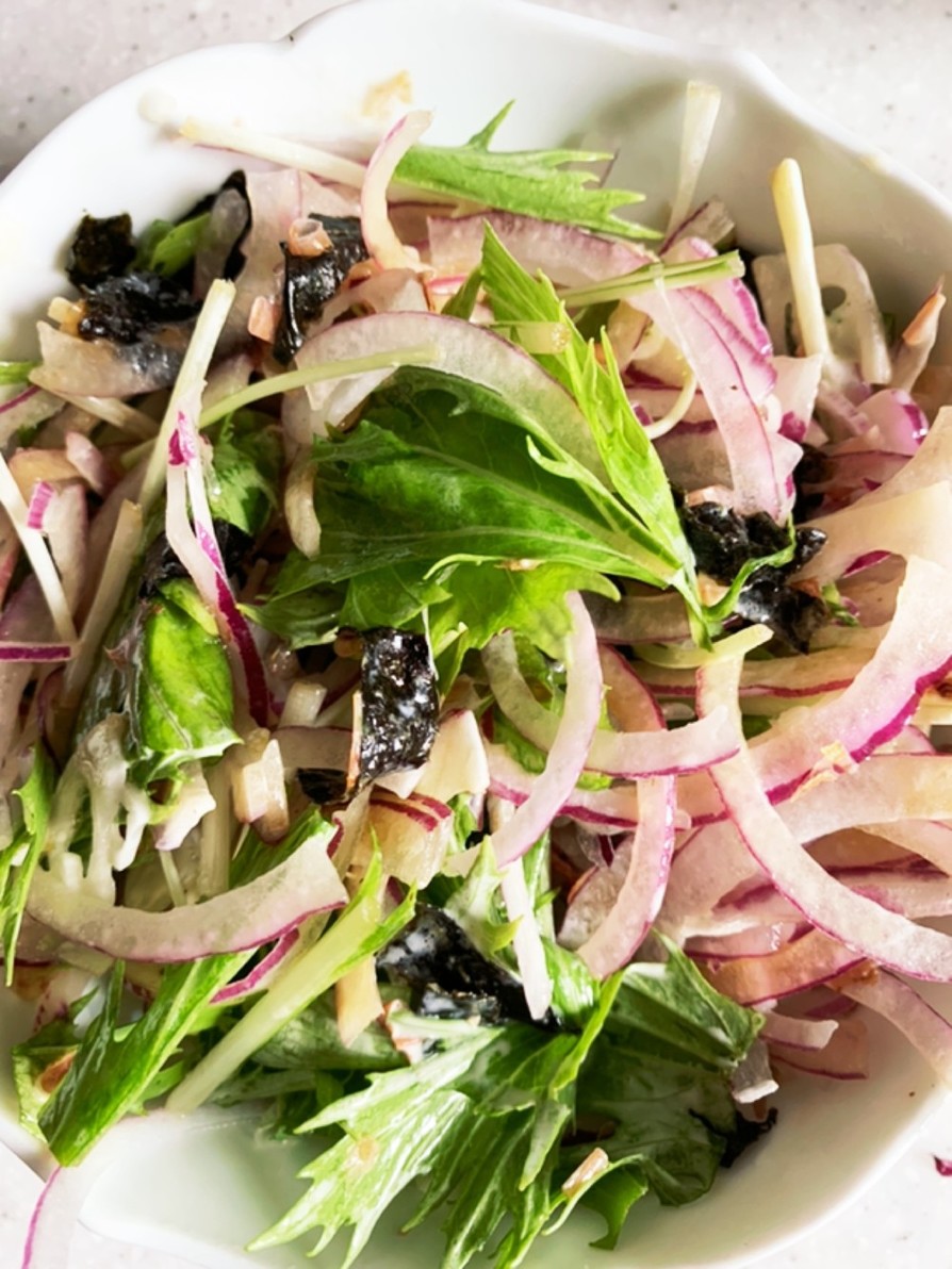【減塩】水菜と紫玉ねぎのサラダの画像