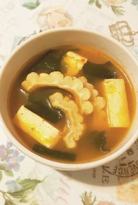 夏バテに☆ゴーヤと豆腐のキムチスープ