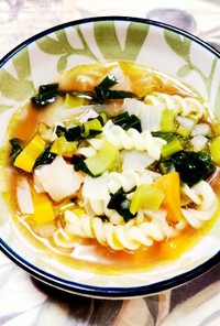 簡単★マカロニ入り江戸菜のトマトスープ