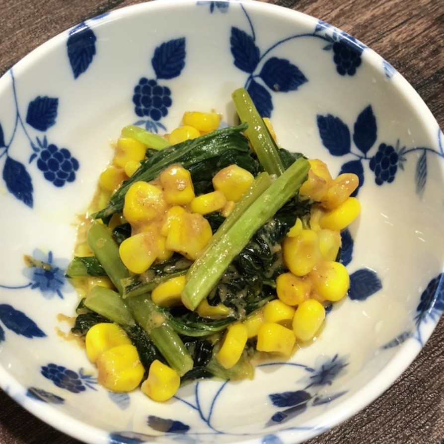 小松菜とコーンのマヨ醤油炒めの画像