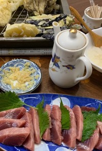 天ぷらとトロ鰹の刺身