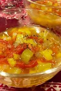 福耳唐辛子とトマトのピリッと冷製スープ