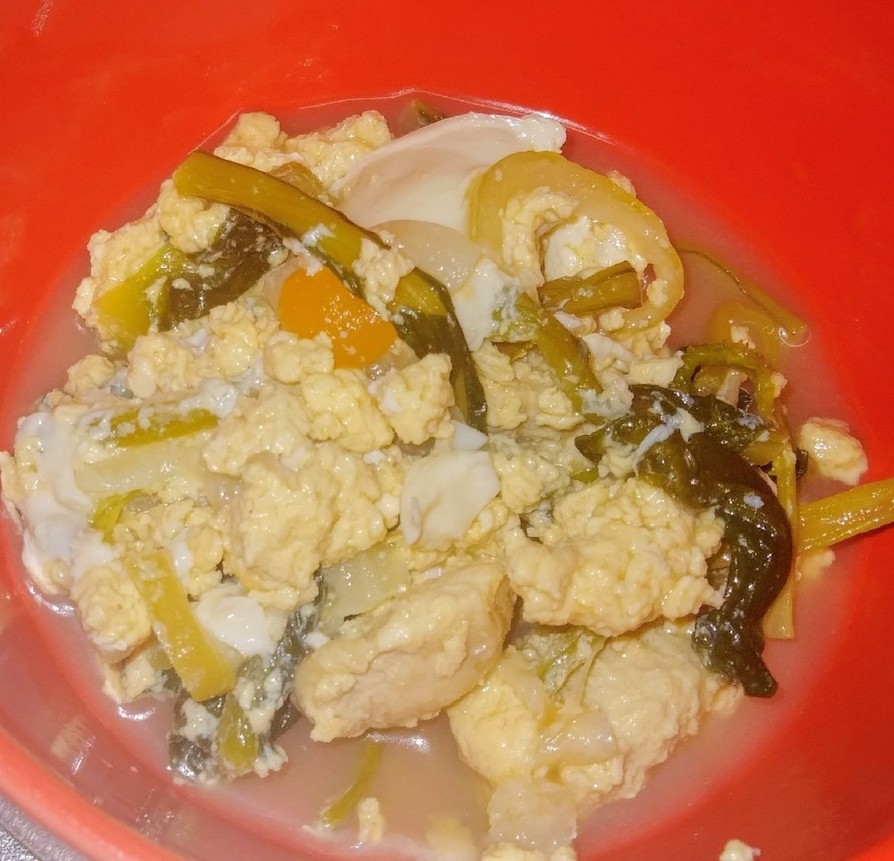 小松菜と油揚げと鶏胸の卵とじの画像