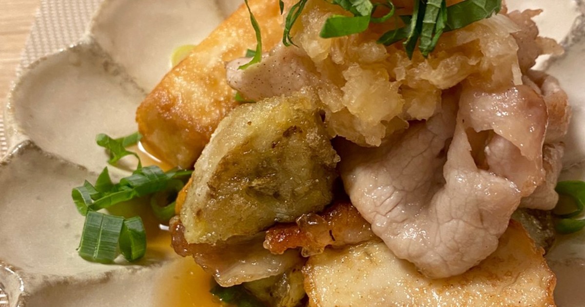 厚揚げと豚肉とナスのおろしぽん酢かけ レシピ 作り方 By まいこはんレシピ クックパッド 簡単おいしいみんなのレシピが350万品