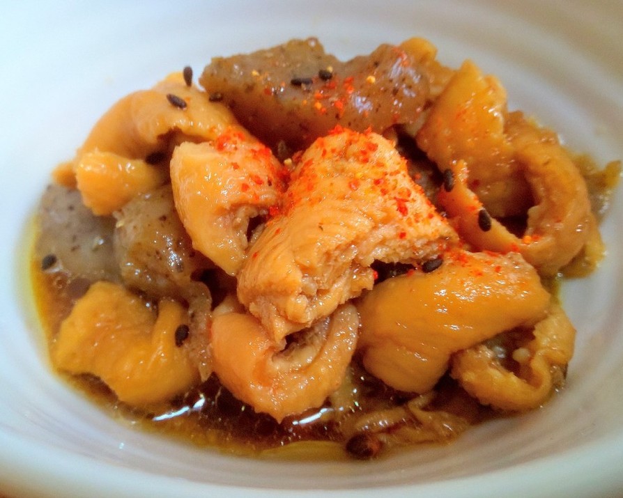 生姜の効いた鶏皮と胸肉のあっさり醤油煮の画像