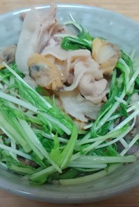 豚肉とあさりの水菜中華煮込み