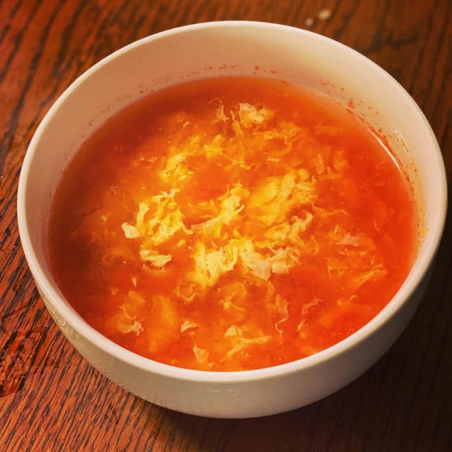簡単☆トマト缶でかき卵の酸辣トマトスープの画像