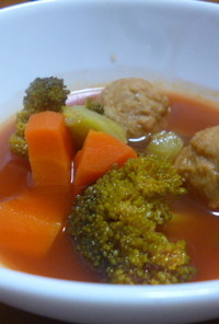野菜ジュースで肉団子スープ
