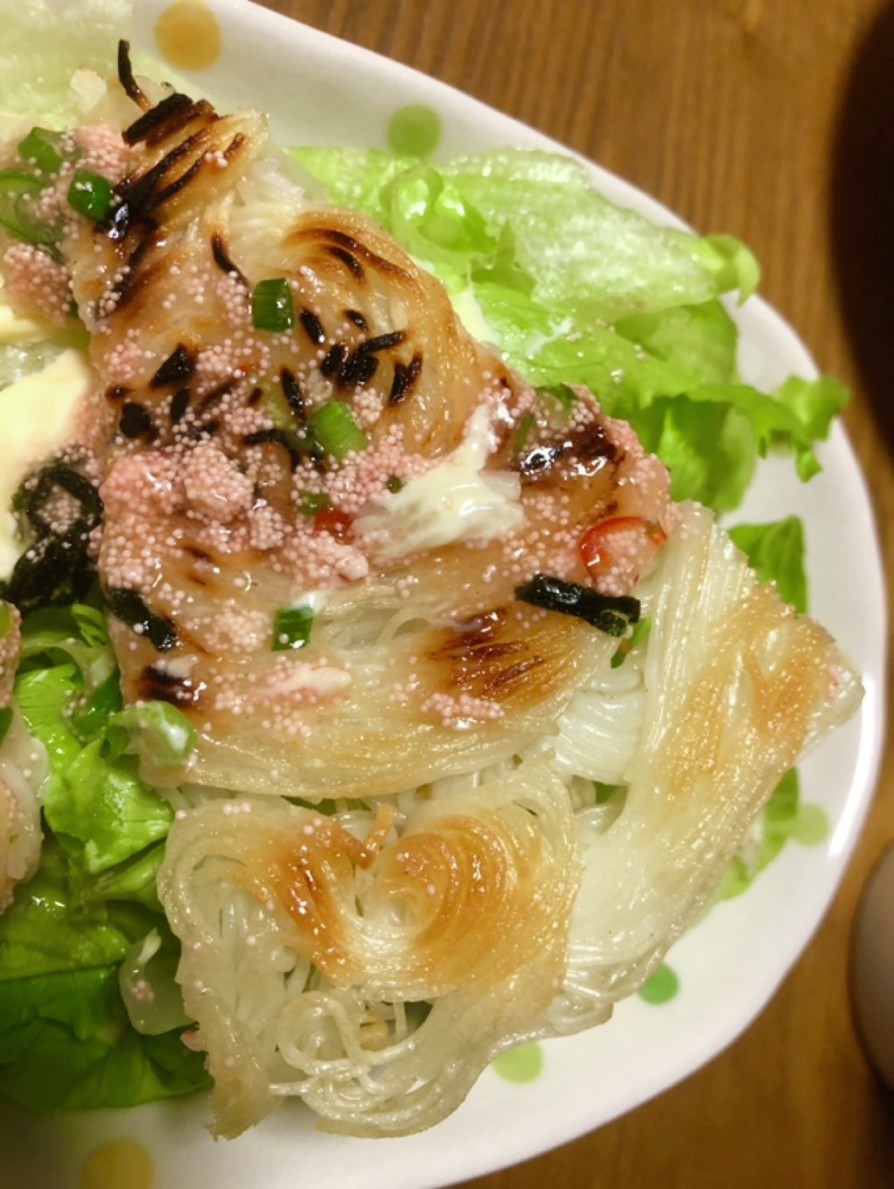 リメイク料理〜素麺のパリパリ明太子♡の画像