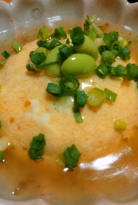 豆腐と卵と蟹の蒸し料理。ゆず胡椒あんかけ