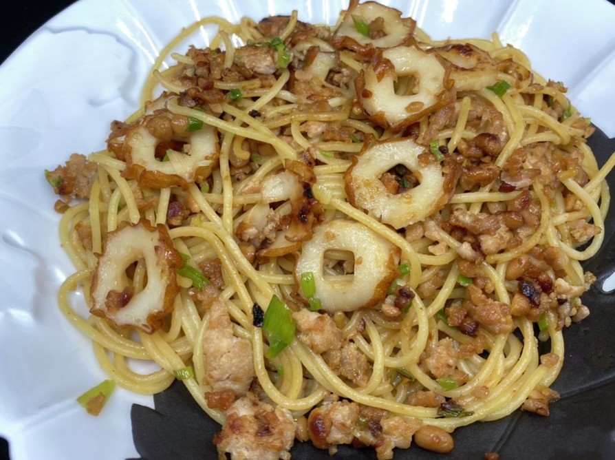 納豆と鶏ひき肉　カリカリスパゲティの画像