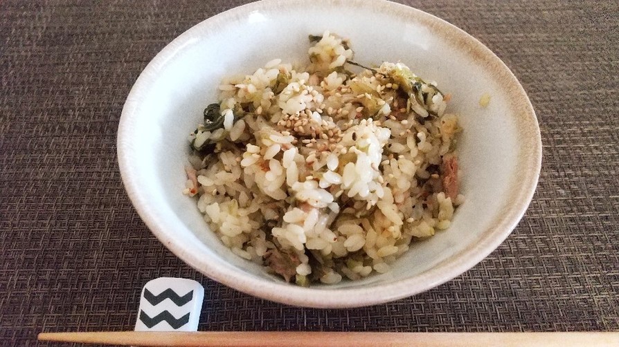 麺つゆで高菜とシーチキンの炊き込みご飯の画像