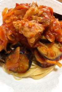 茄子と鶏肉のトマトスパゲティ