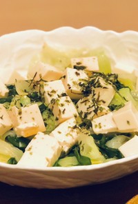 豆腐とキャベツとニラの簡単チョレギサラダ