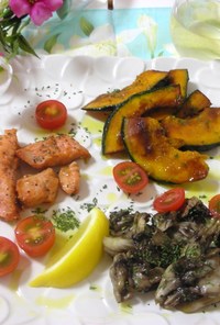 舞茸❤鮭❤かぼちゃ❤秋の前菜３種盛り