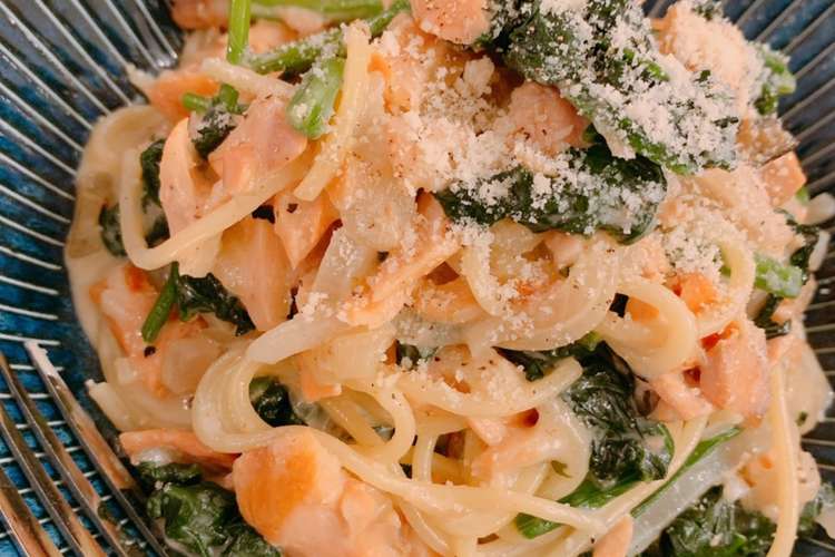 牛乳で簡単 鮭と菠薐草のクリームパスタ レシピ 作り方 By 備忘録レシピ クックパッド 簡単おいしいみんなのレシピが376万品