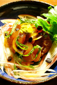 鰺の漬け丼～お茶漬け　発酵玉葱＆浜納豆