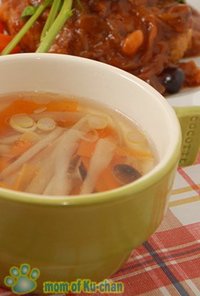 ゆで鶏の煮汁で簡単スープ