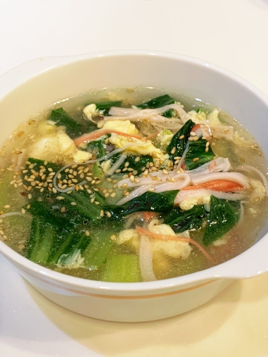 チンゲン菜とカニカマの中華スープの画像