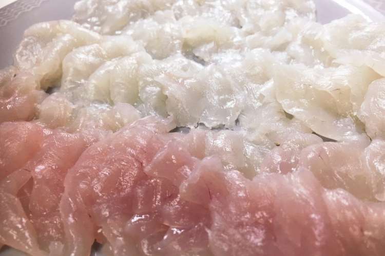 伊良湖沖で釣り上げた手切りフグ刺し レシピ 作り方 By Cookjay クックパッド 簡単おいしいみんなのレシピが367万品