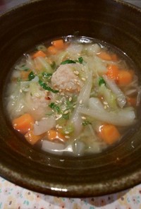 鶏だんご生姜スープ(万能野菜mix使用)