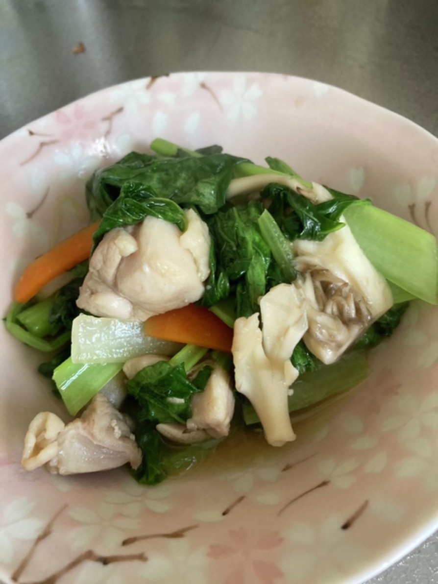 小松菜と舞茸、鶏肉の炒め物の画像