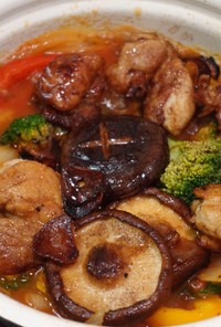 彩り豊か　椎茸と鶏胸肉のトマト煮