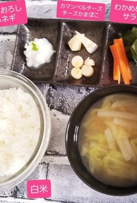 大根&白菜の味噌汁♡&ご飯+有り合わせ☆
