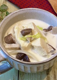 くずし高野豆腐と白菜と椎茸のミルクスープ
