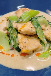 青梗菜と鶏肉の宗田クリーム煮