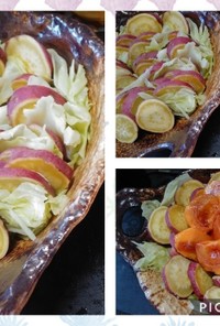キャベツとサツマイモの温野菜×柿のサラダ
