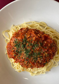 「減らソルト」鯖とトマトのスパゲティ