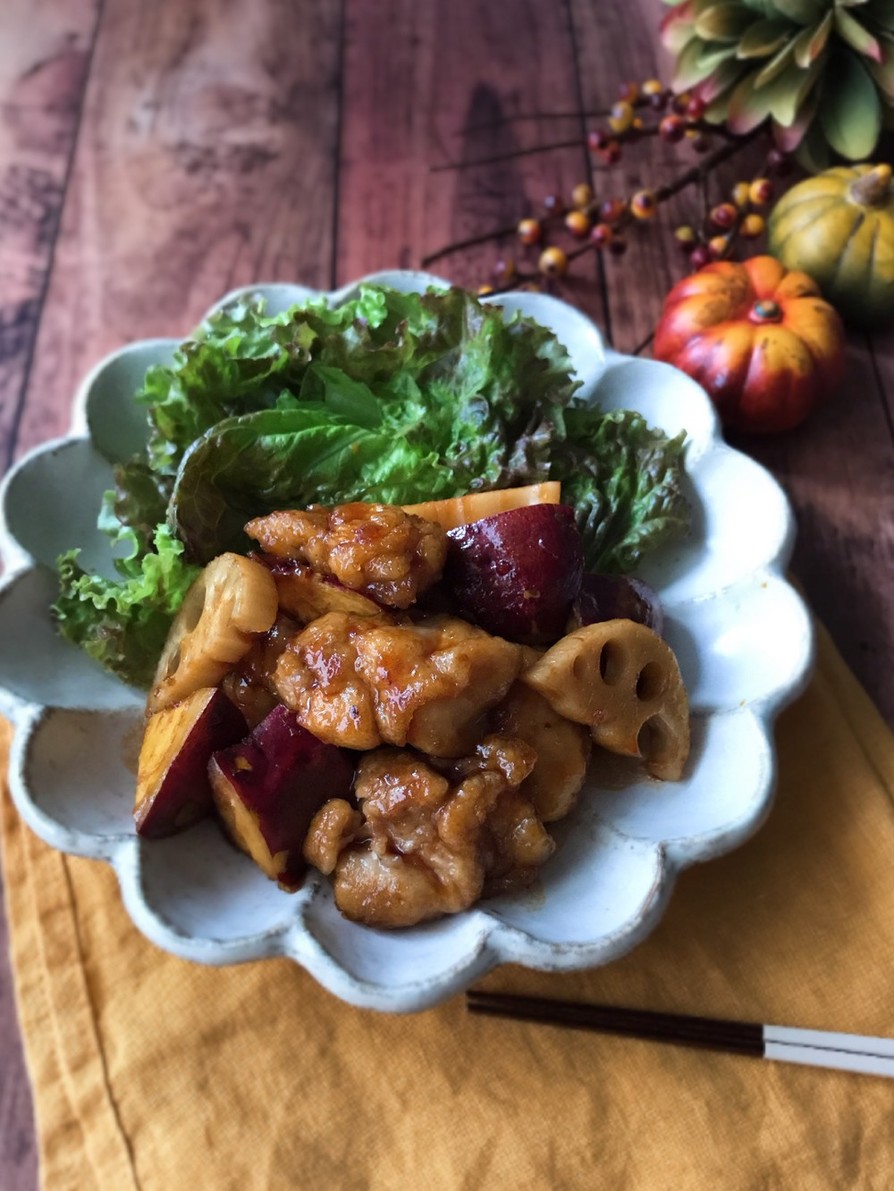 『ご飯が進む！』鶏と根菜の甘酢炒めの画像