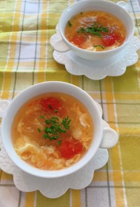 ふんわり卵の冷凍ミニトマト&春雨スープ