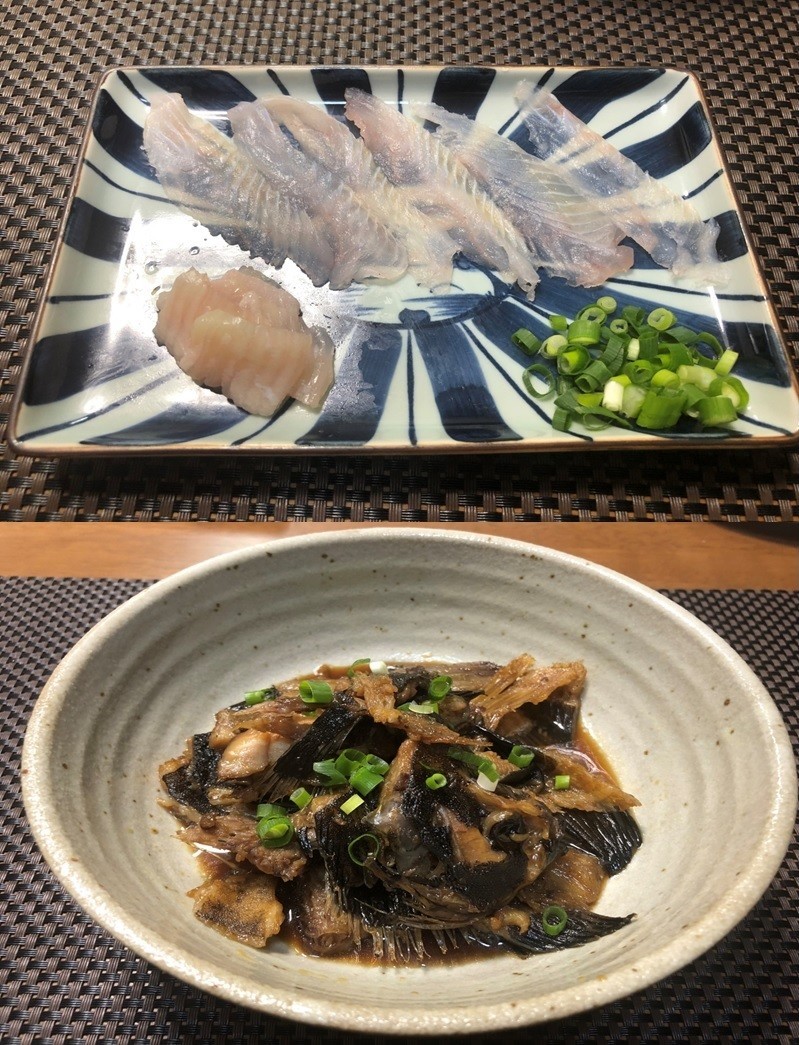 ナメタカレイの薄造りとアラの煮付け