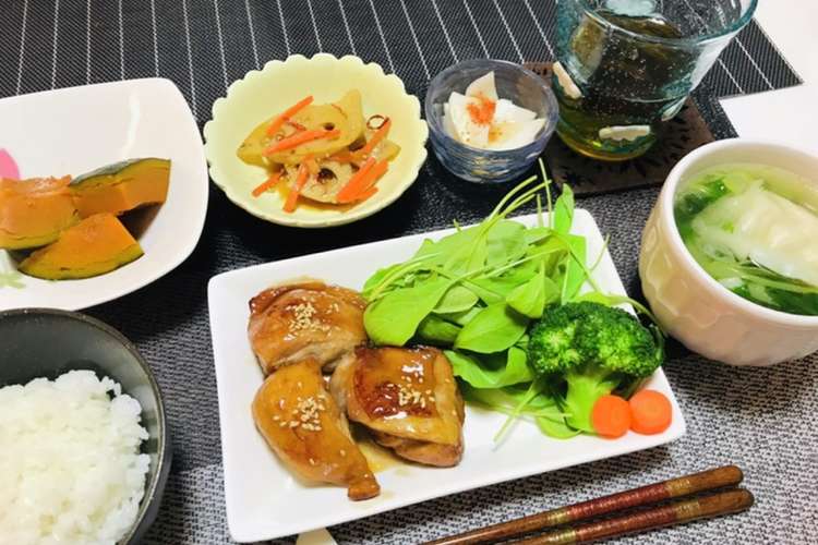 照り焼きチキンメインの夕飯献立和食ごはん レシピ 作り方 By 体裁よく クックパッド 簡単おいしいみんなのレシピが376万品