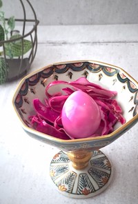 紫キャベツマリネ、ピンクうずら卵