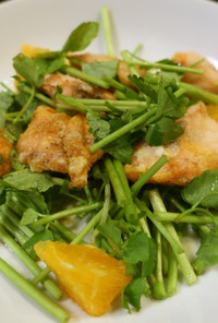 揚げサーモンとセリの総菜サラダ