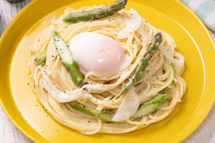 アスパラガスの温玉チーズパスタ レシピ 作り方 By イオン クックパッド 簡単おいしいみんなのレシピが360万品