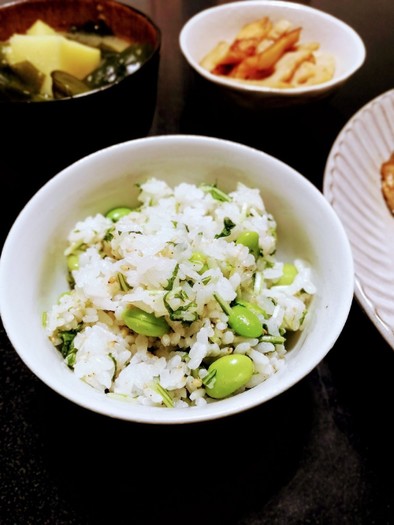 簡単菜飯！水菜の混ぜご飯の写真
