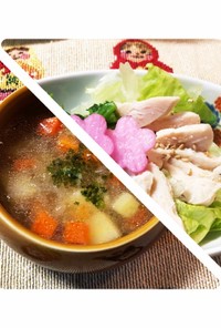 鶏ムネ肉でスープとサラダ(鶏様有難う編)